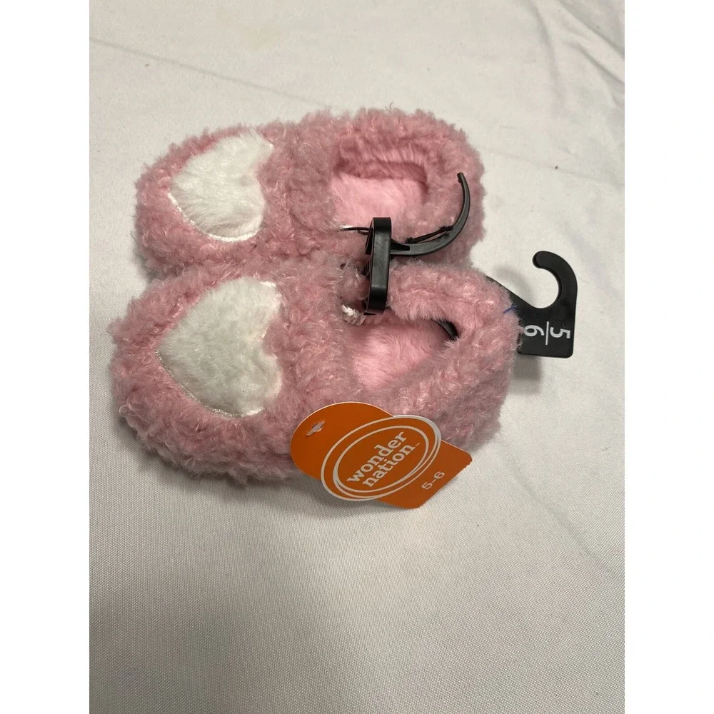 NEW‎ wonder nation toddler girls heart slippers size 5 - 6 pink & white